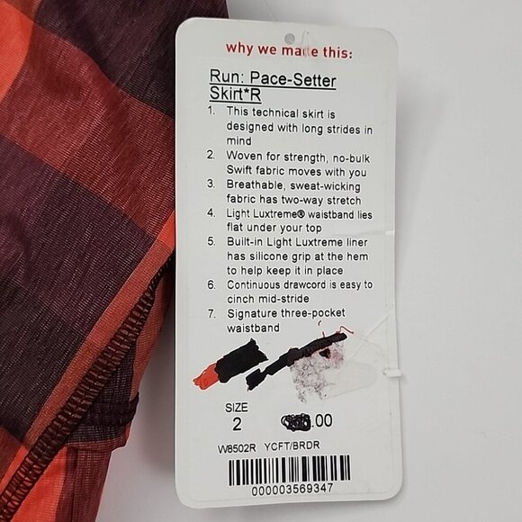 NWT Lululemon Run Pace Setter Skort Yama Check Heathered Tomato Bordeaux 2 Reg - Picture 13 of 16